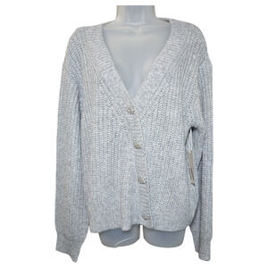 Worthington Wom Petite Large NWT Gray Chunky Knit Cardigan Sweater Jewel Buttons